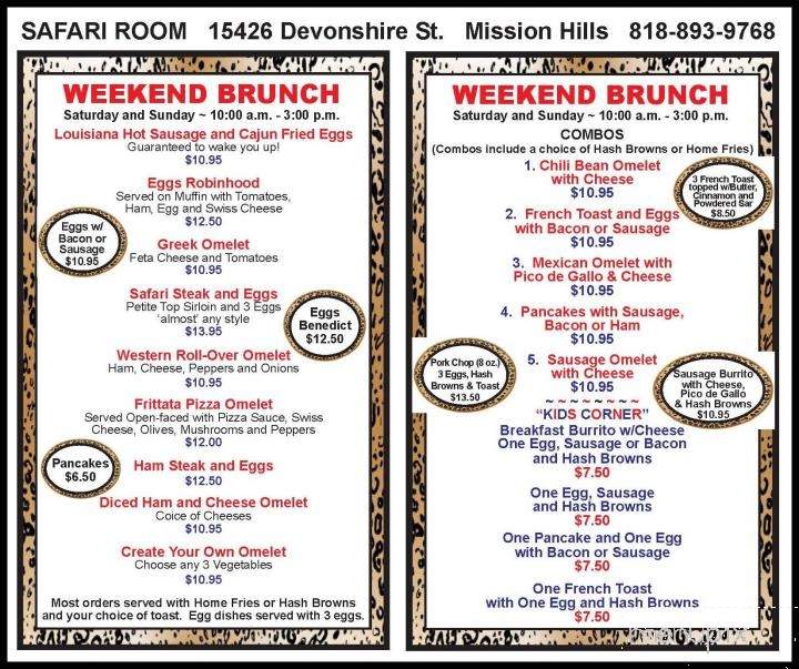 Safari Room - Mission Hills, CA menu_pic