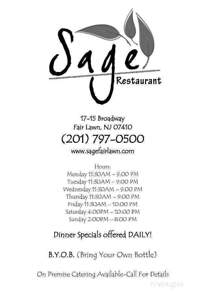 Sage Restaurant - Fair Lawn, NJ menu_pic