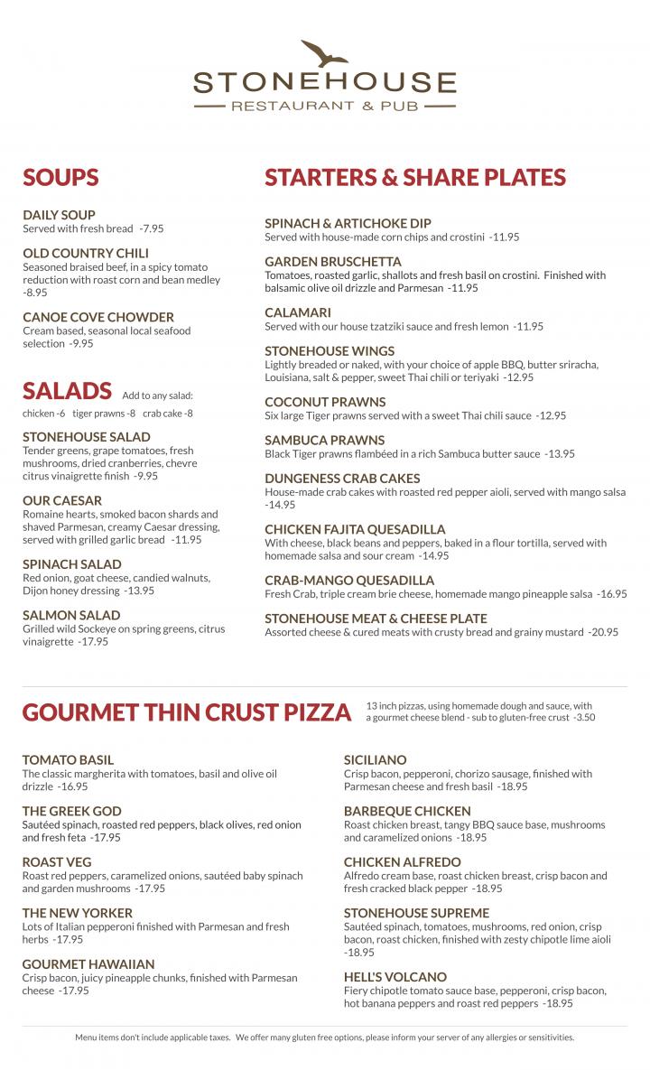 Stonehouse Pub & Restaurant - Sidney, BC menu_pic