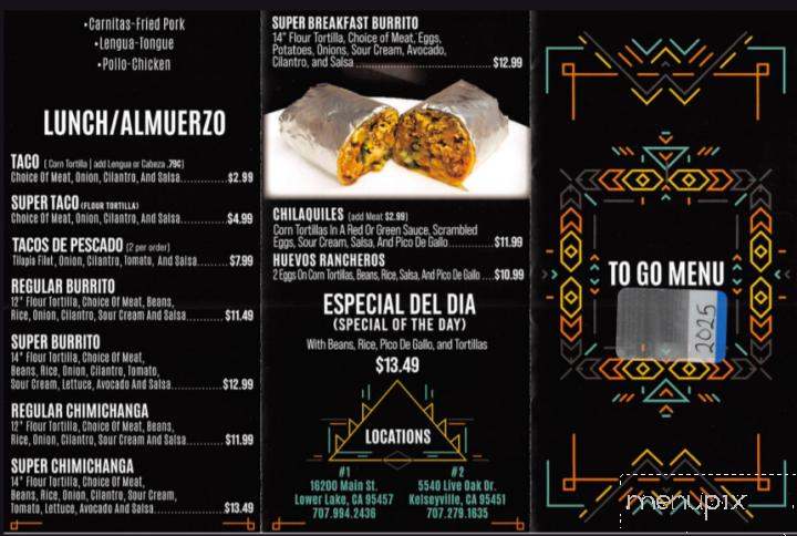 La Monarca - Lower Lake, CA menu_pic