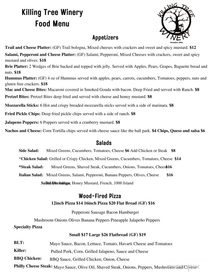 Killing Tree Winery - Dresden, OH menu_pic