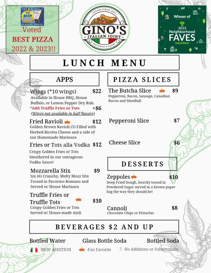 Gino's Italian Joint - Richmond, TX menu_pic