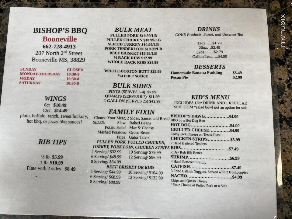 Menu of Bbq Grill in Booneville, MS 38829