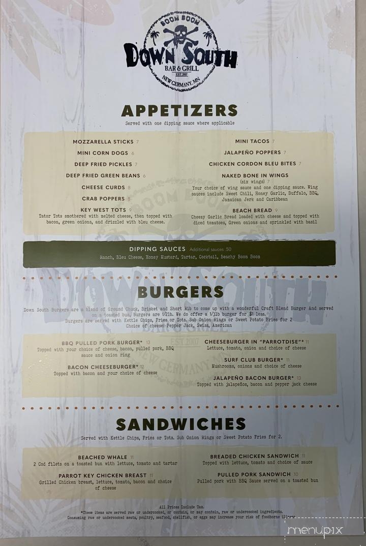 Down South - New Germany, MN menu_pic