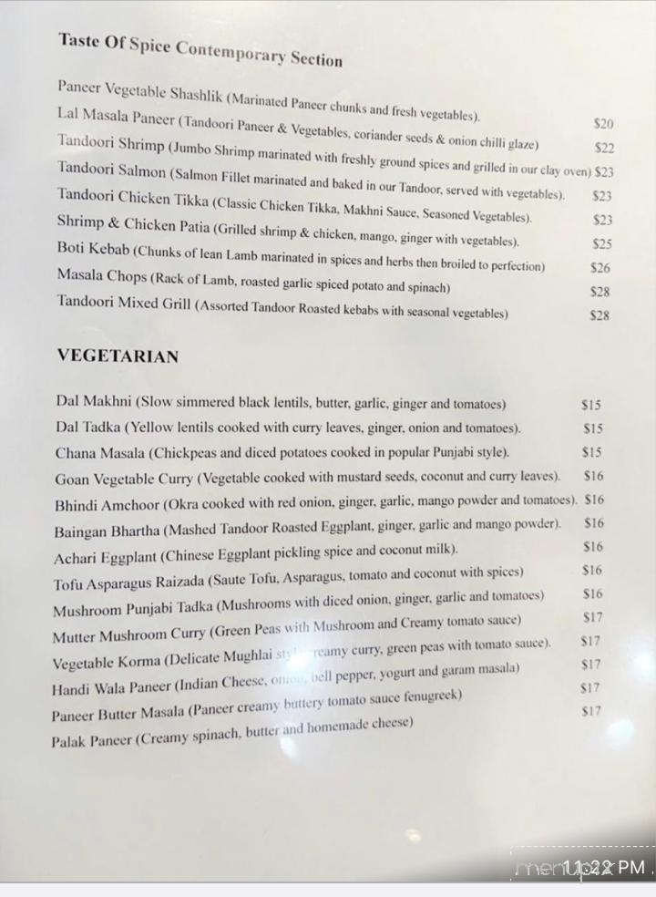 Taste of spice - Fredericksburg, VA menu_pic