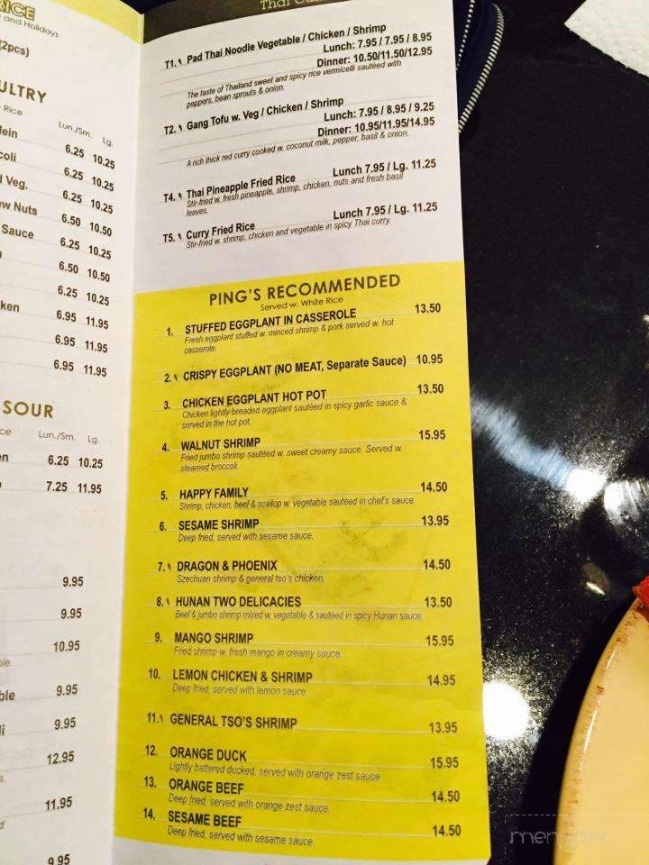 Ping's Cafe - Gettysburg, PA menu_pic