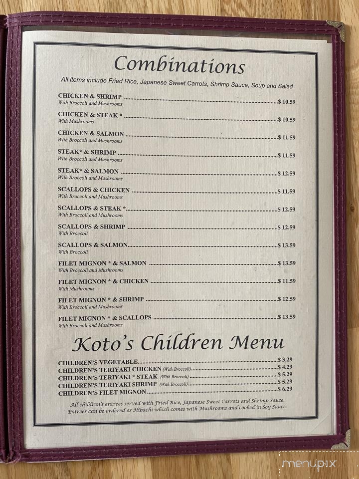 Koto's - Taylorsville, NC menu_pic