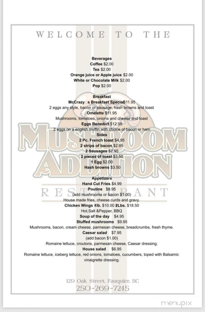 Mushroom Addition Restaurant - Fauquier, BC menu_pic