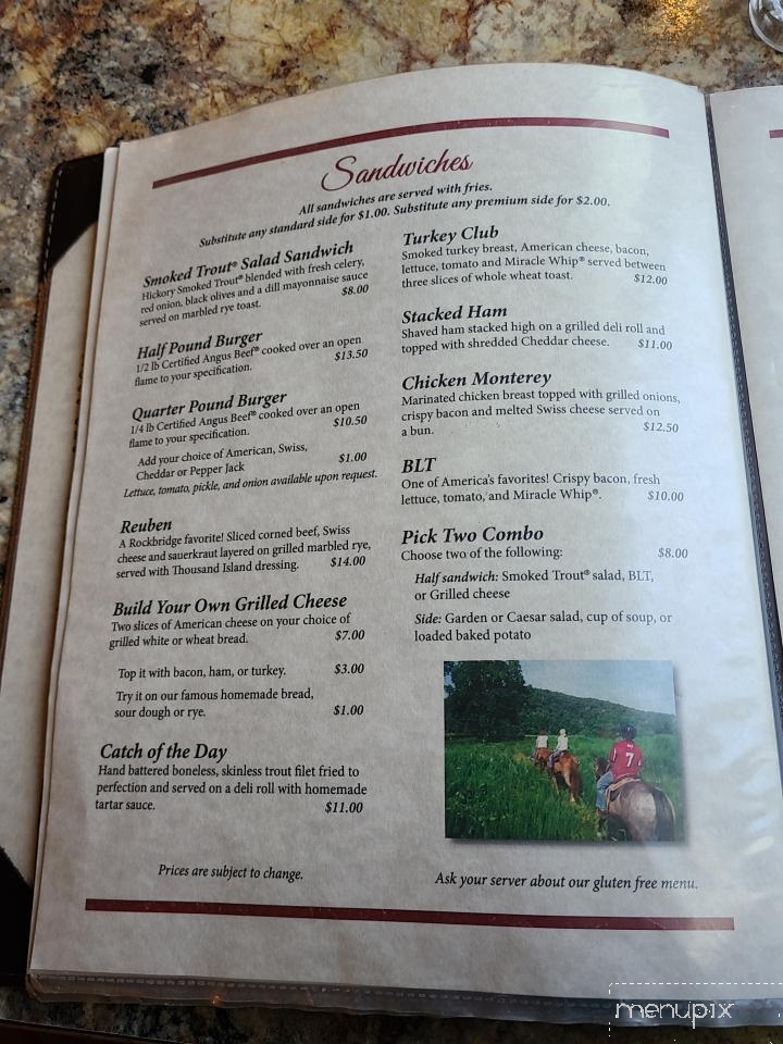 Rainbow Trout & Game Ranch Restaurant - Rockbridge, MO menu_pic