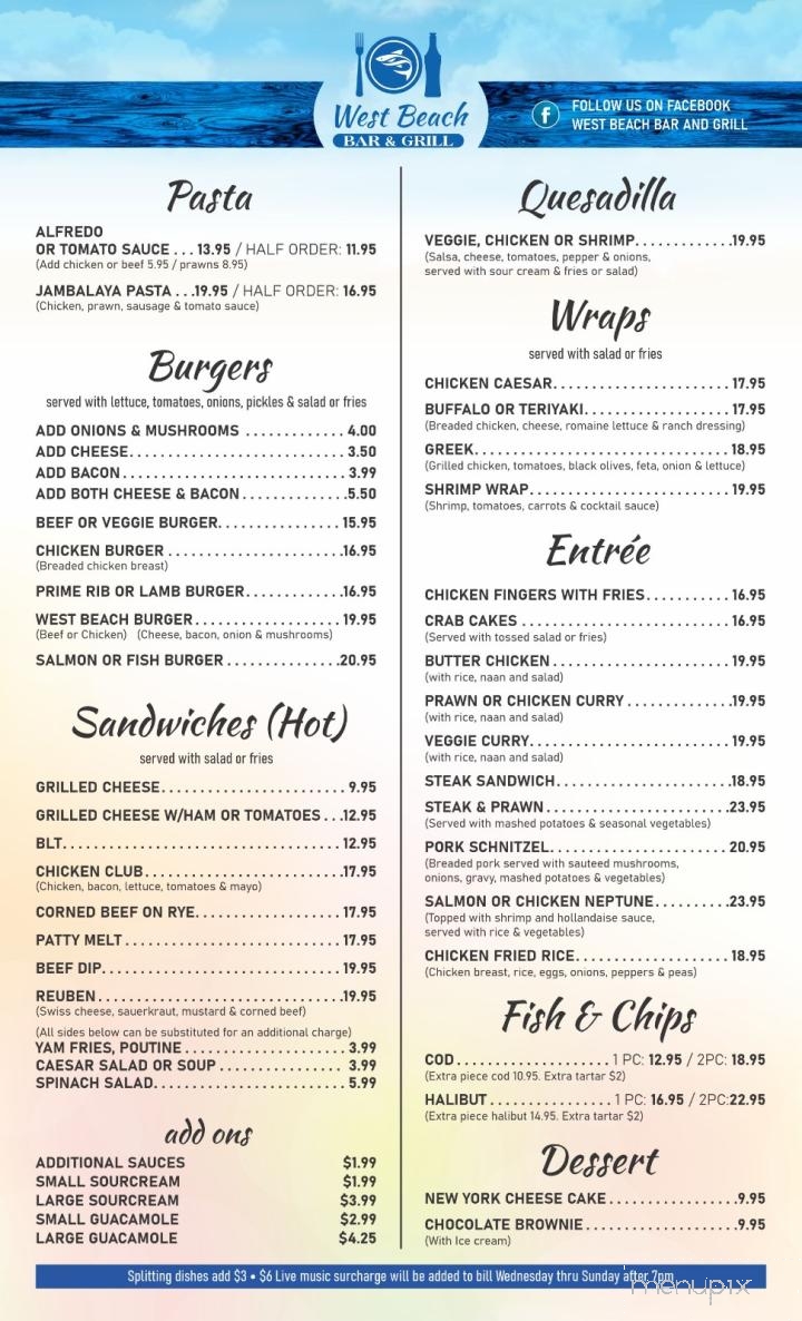 West Beach Bar & Grill - White Rock, BC menu_pic