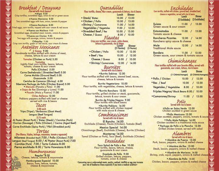 El Ranchero - Danbury, CT menu_pic