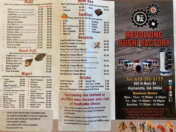 Revolving Sushi Factory - Alpharetta, GA menu_pic