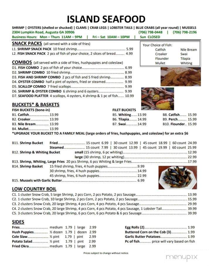 Island Seafood - Augusta, GA menu_pic