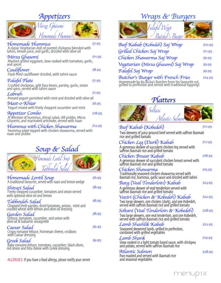 Kababa Restaurant - Aurora, ON menu_pic