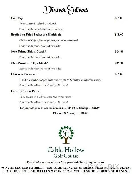 Cable Hollow Golf Course - Russell, PA menu_pic
