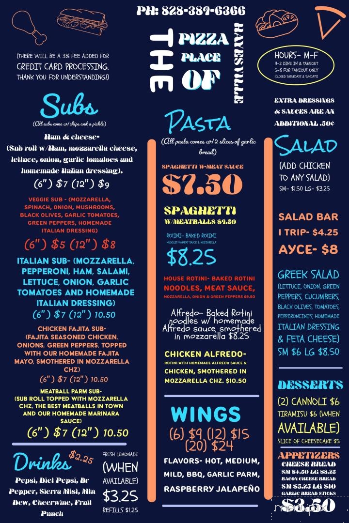 The Pizza Place - Hayesville, NC menu_pic