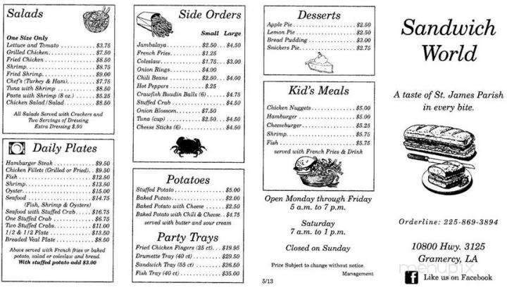 Sandwich World - Gramercy, LA menu_pic
