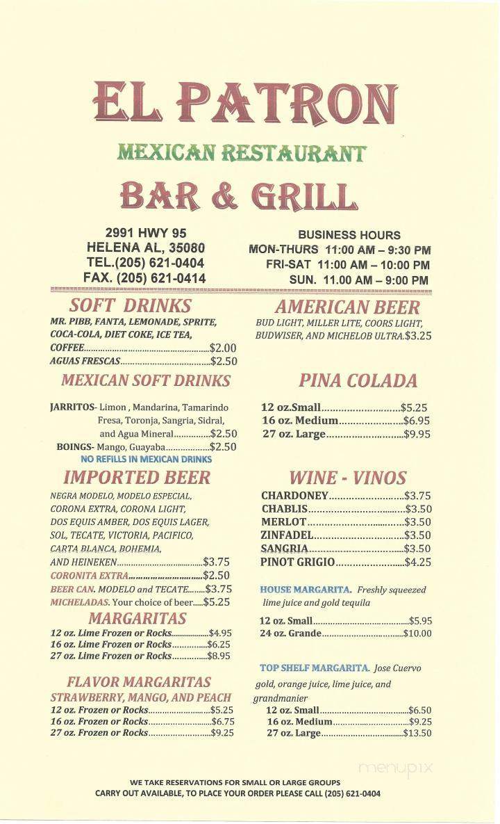 El Patron Bar & Grill - Helena, AL menu_pic