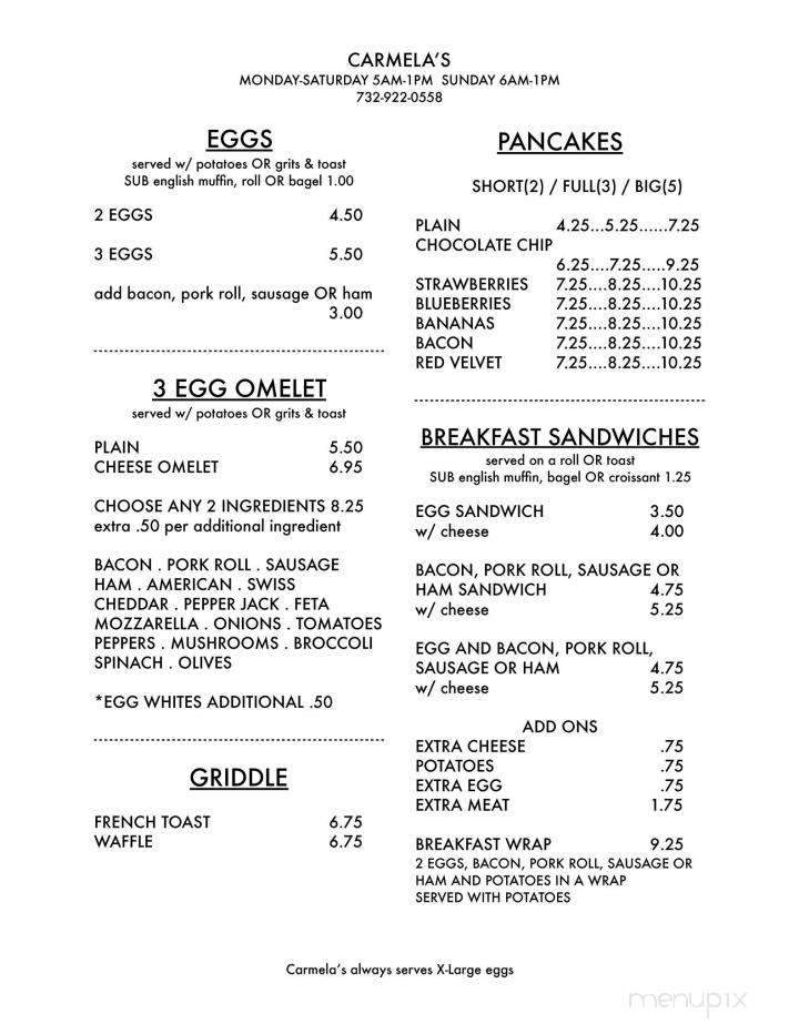 Carmela's 19th Hole Lunch - Neptune, NJ menu_pic