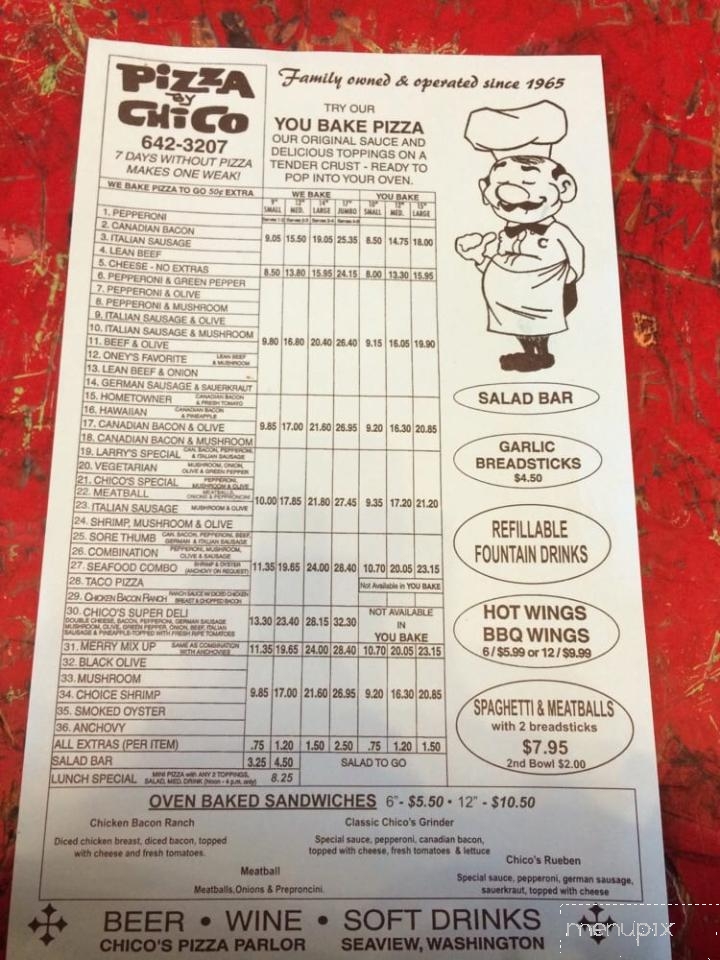 Chico's Pizza Parlor - Seaview, WA menu_pic