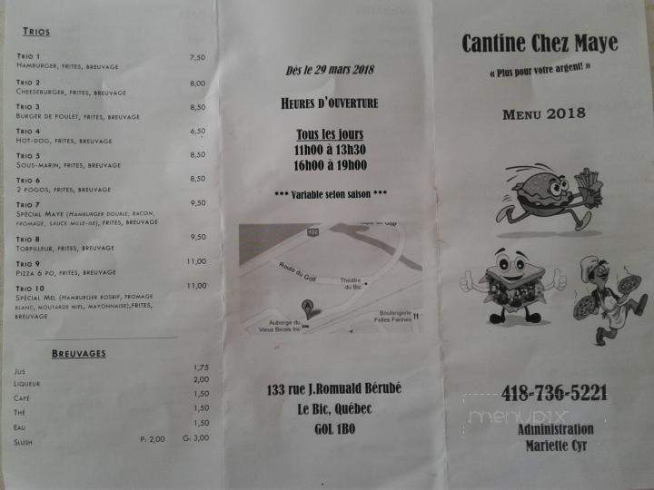 Cantine Chez Maye - Le Bic, QC menu_pic