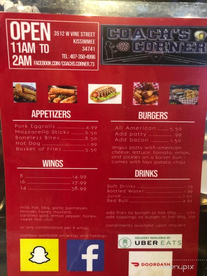 Coach's Corner - Kissimmee, FL menu_pic