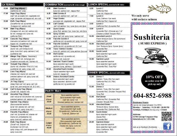 Sushiteria - Abbotsford, BC menu_pic