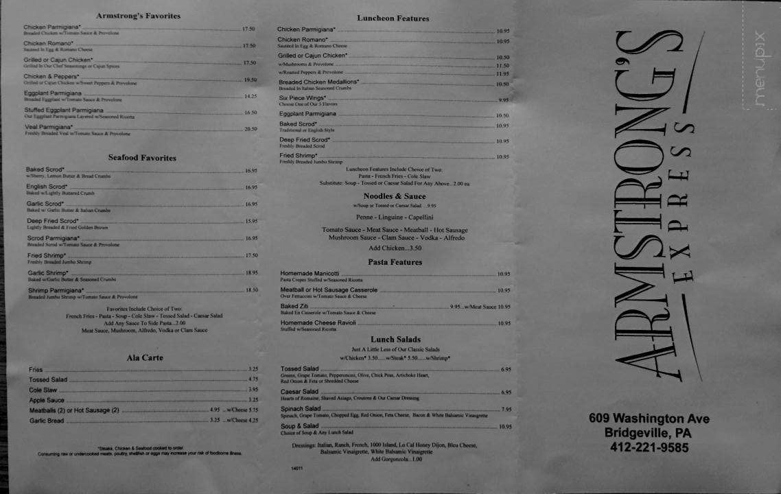 Armstrong's Express - Bridgeville, PA menu_pic