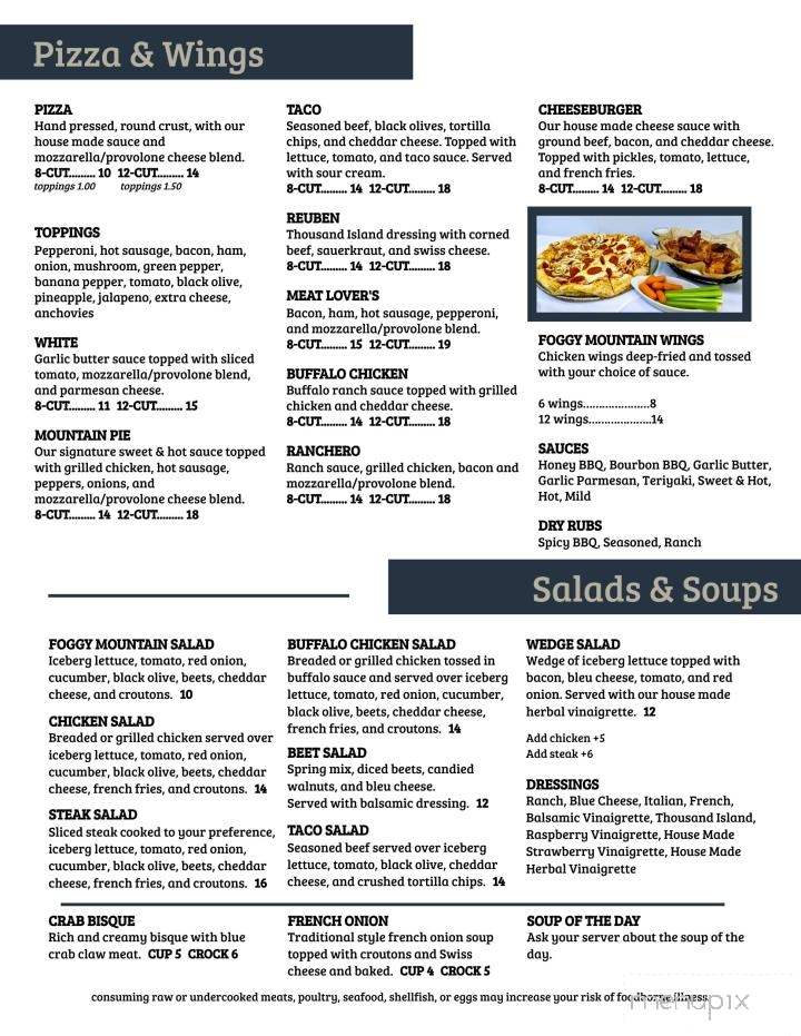 Foggy Mountain Lodge - Stahlstown, PA menu_pic