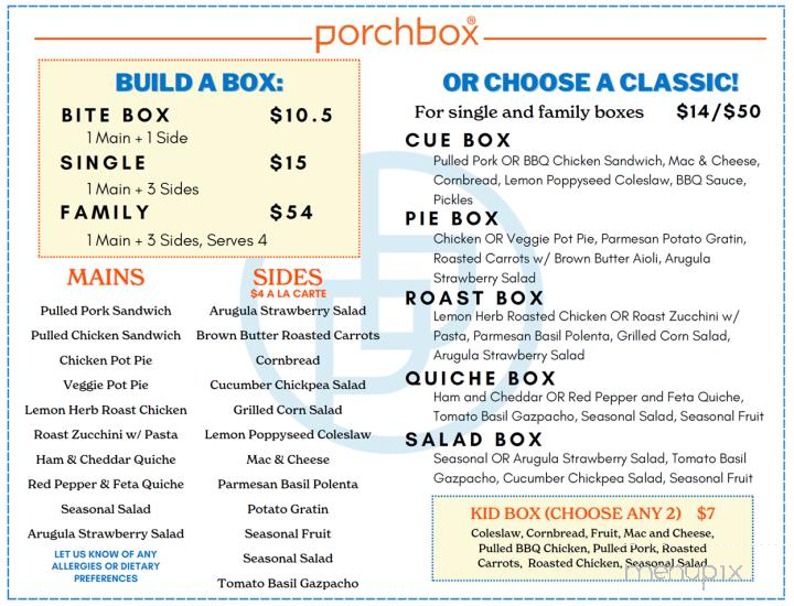 PorchBox - Laguna Hills, CA menu_pic