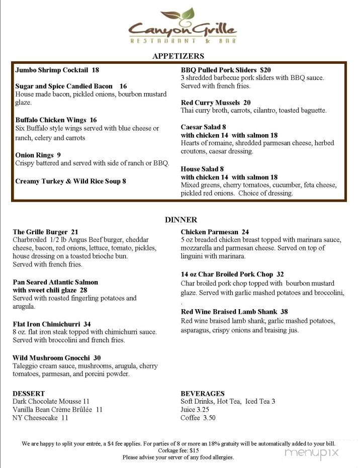 Canyon Grille Restaurant - Escondido, CA menu_pic