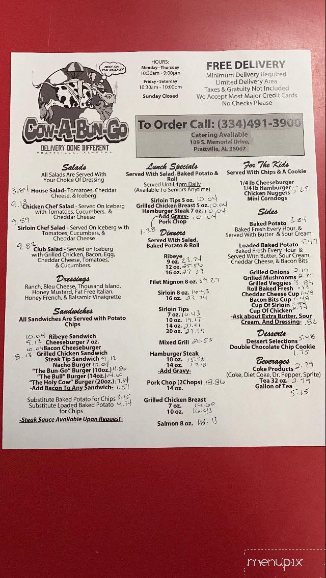 Cow-a-Bun-Go - Prattville, AL menu_pic