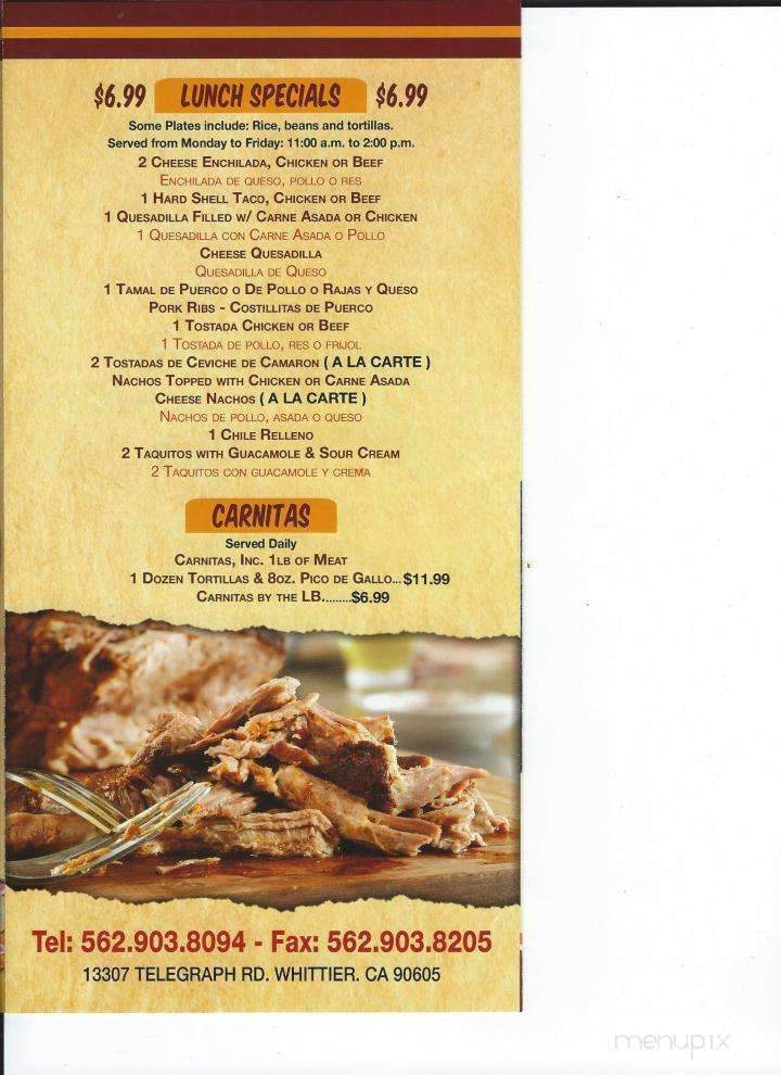 Cebollitas Restaurant - Whittier, CA menu_pic