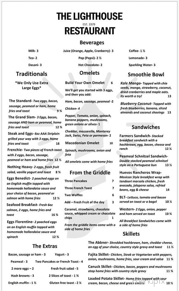 Lighthouse Restaurant - Southampton, ON menu_pic