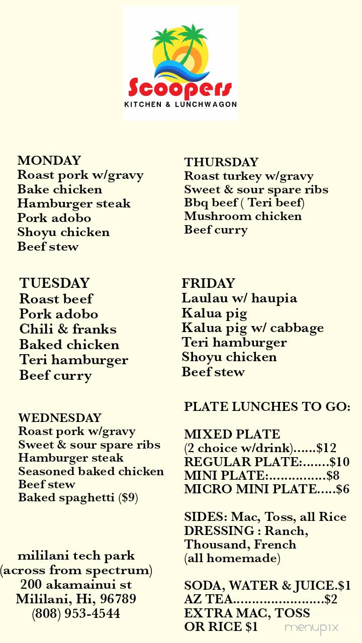 Scoopers Lunch Wagon - Mililani, HI menu_pic