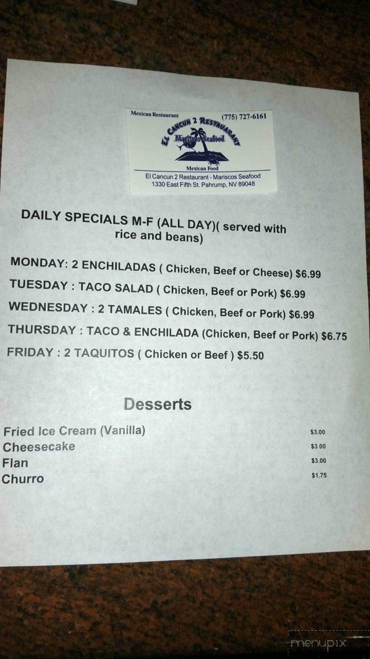 El Cancun Restaurant - Pahrump, NV menu_pic