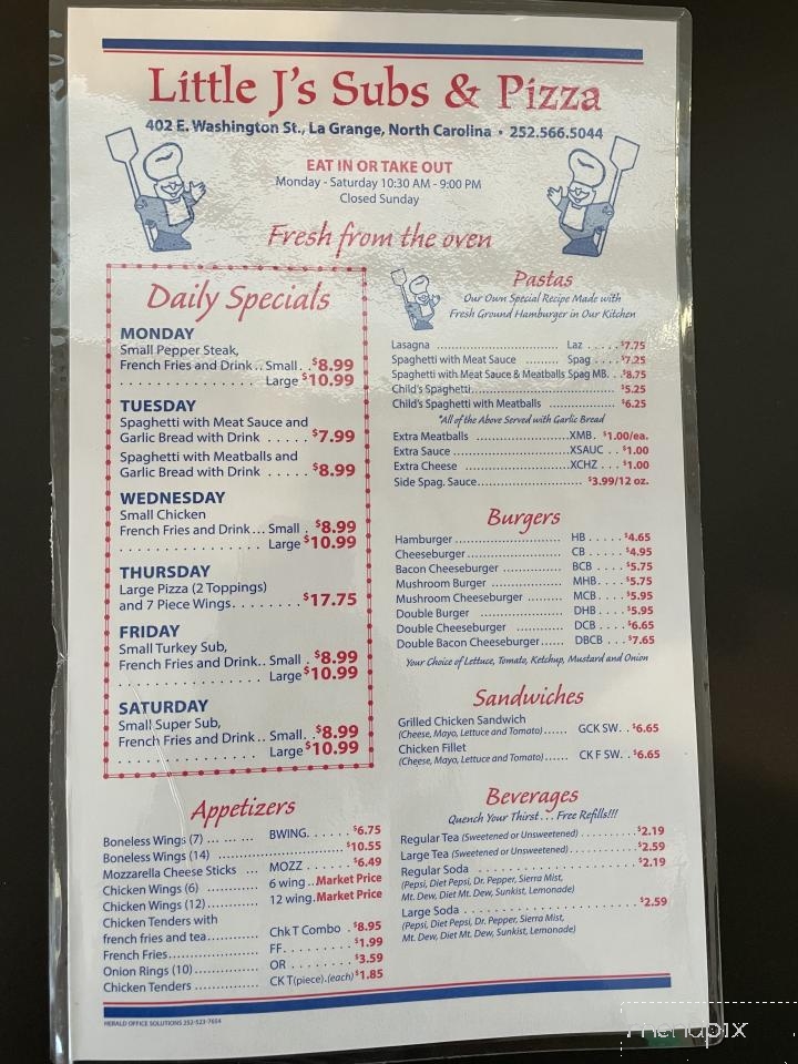 Little J's Pizza & Subs - La Grange, NC menu_pic