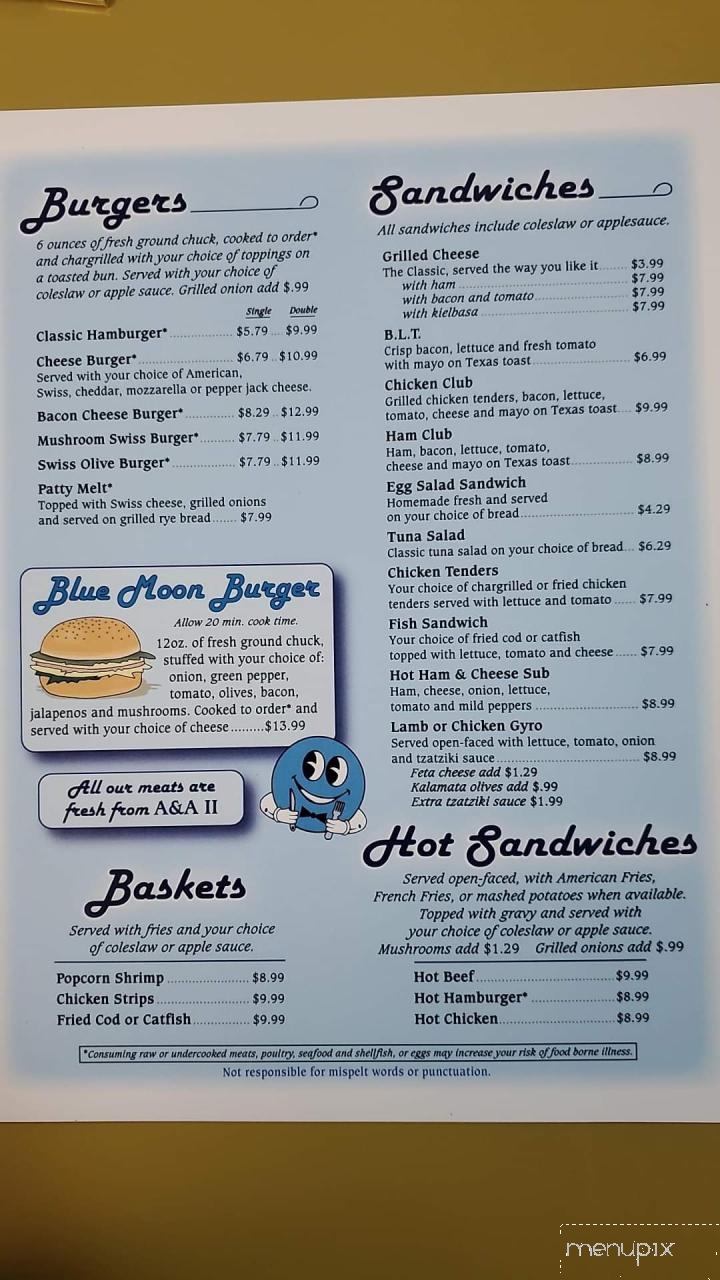 Blue Moon Cafe - Jackson, MI menu_pic