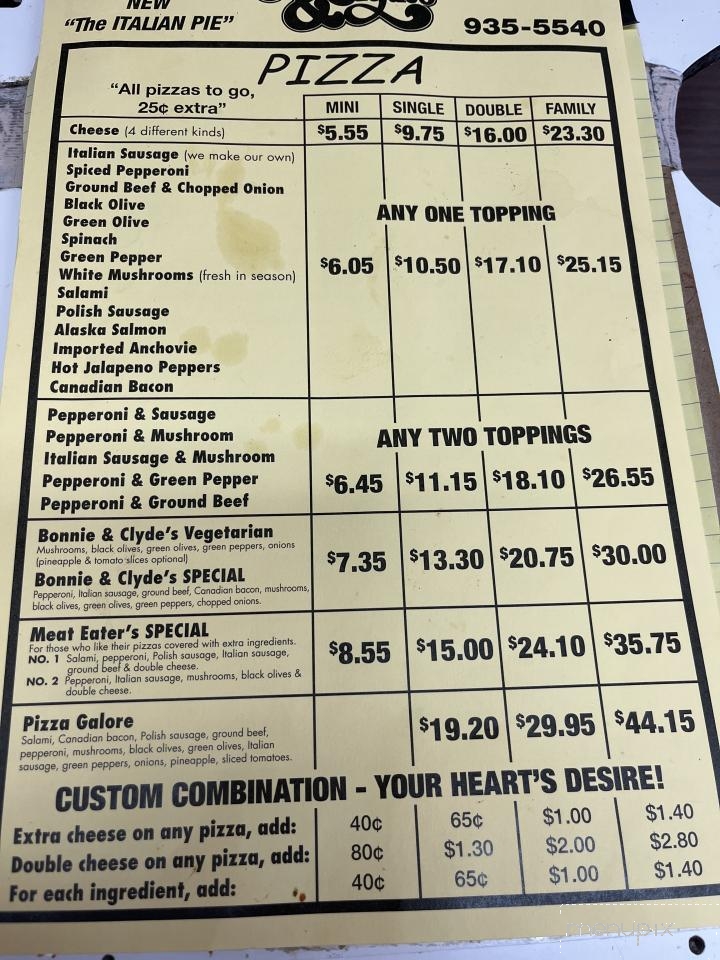 Bonnie & Clyde's Pizza Parlor - Pleasure Ridge Park, KY menu_pic