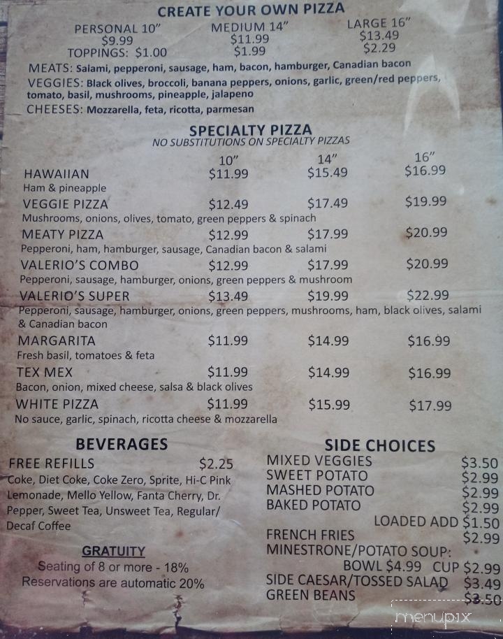 Valerio's Italian Restaurant - Burlington, NC menu_pic
