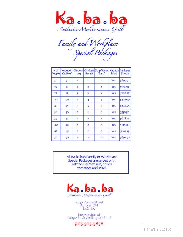 Kababa Restaurant - Aurora, ON menu_pic