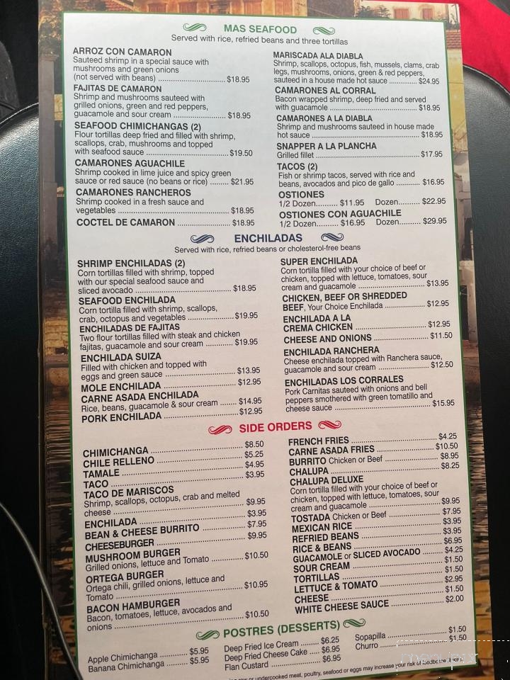 Los Corrales - Pinetop, AZ menu_pic