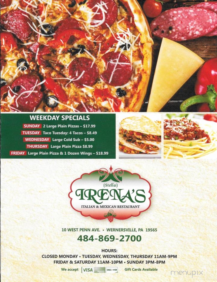 Irena Mexican & Italian Restaurant - Wernersville, PA menu_pic