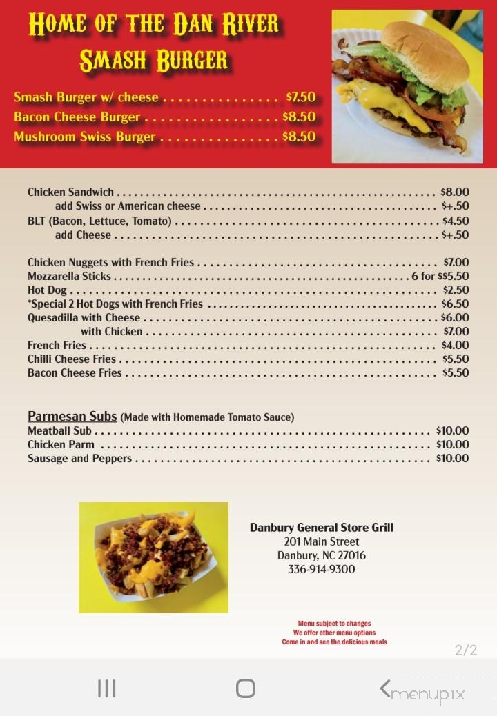 Danbury General Grill - Danbury, NC menu_pic