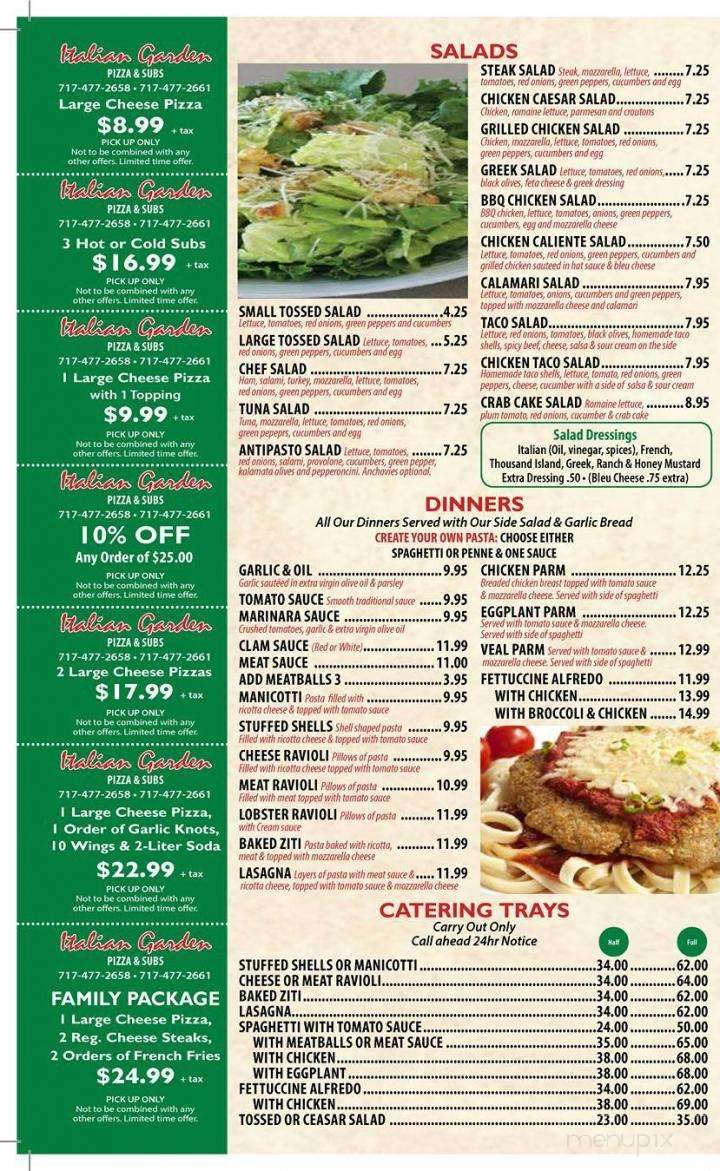 Italian Garden Pizza Restaurant - Shippensburg, PA menu_pic