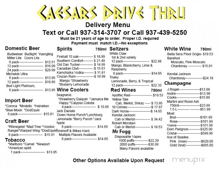 Caesar's Drive Thru - Washington Township, OH menu_pic