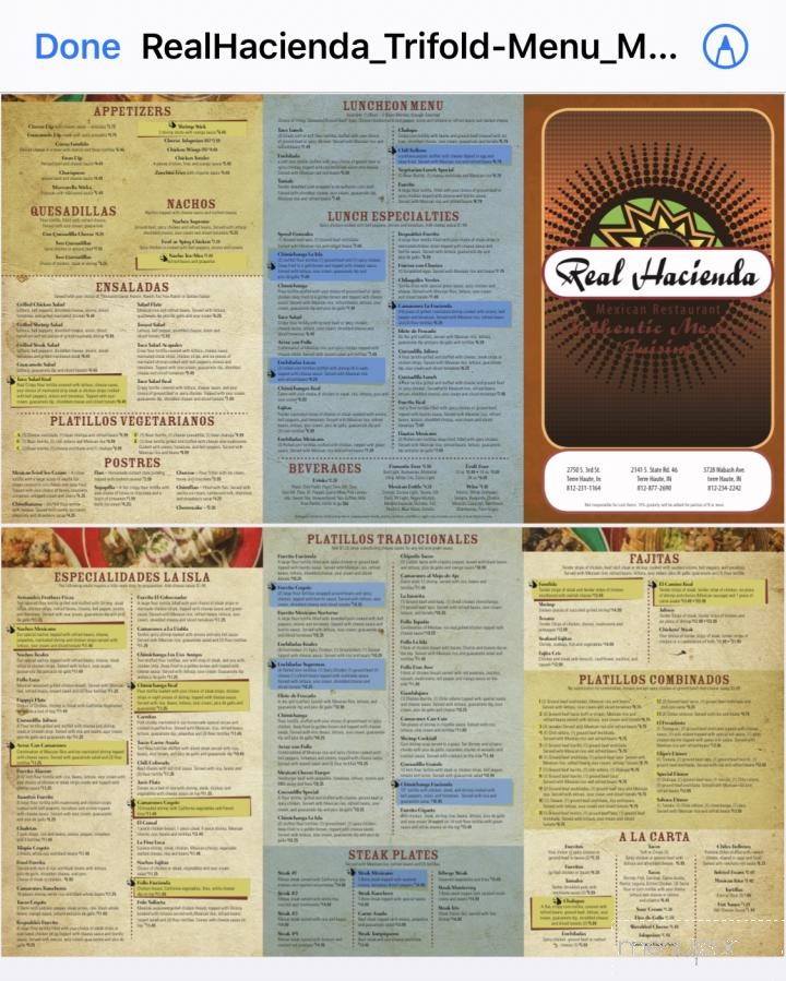 Real Hacienda - Terre Haute, IN menu_pic