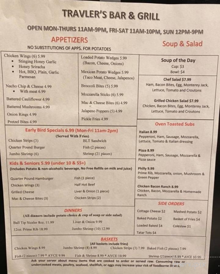 Travlers Bar & Grill - Leroy, MI menu_pic