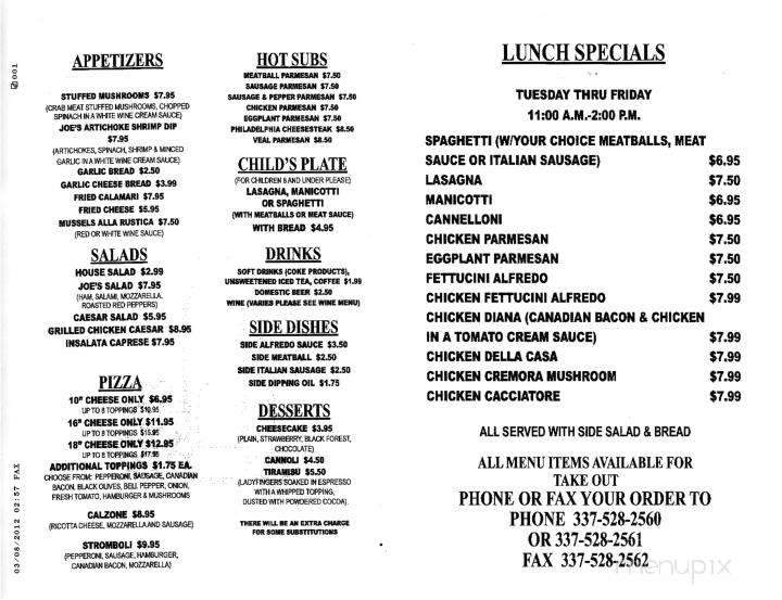 Joe's Pizza & Pasta - Sulphur, LA menu_pic
