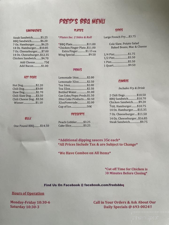 Fred's BBQ - Headland, AL menu_pic